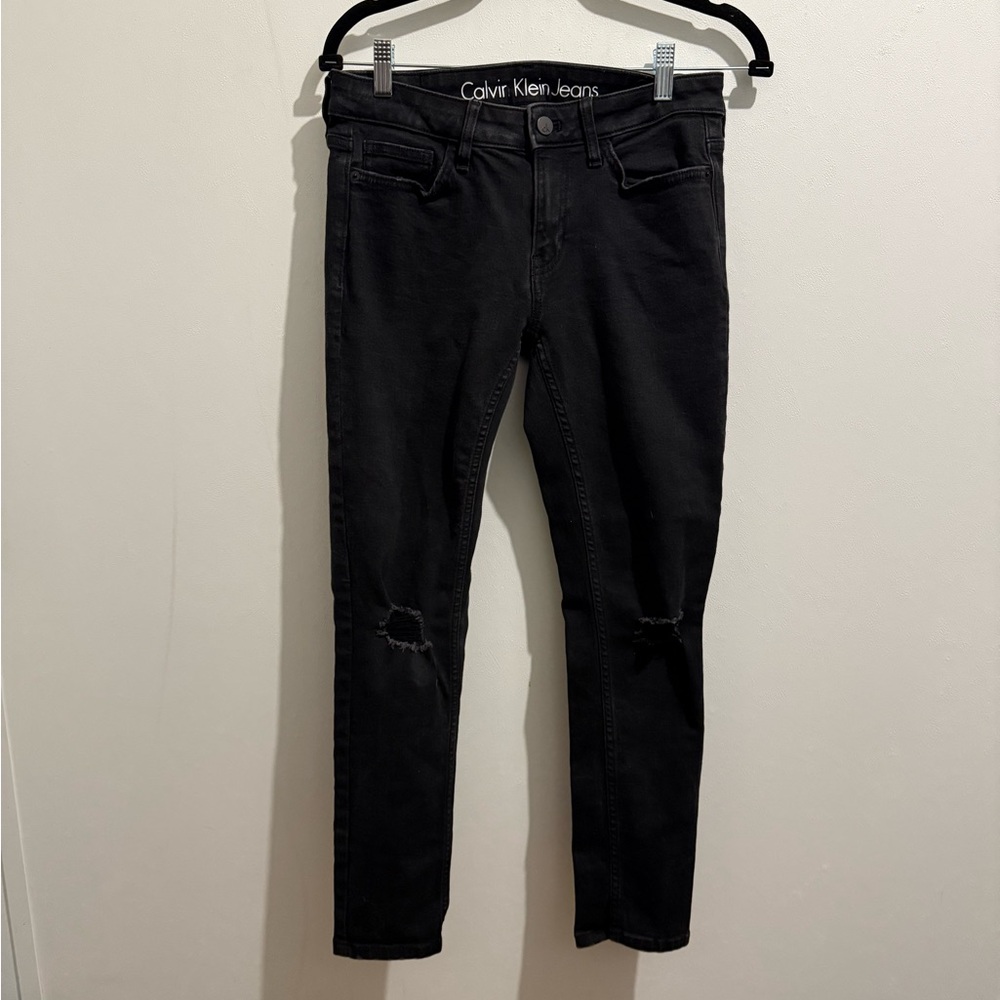 💙Calvin Klein Jeans Women's Distressed Black Skinny Jeans